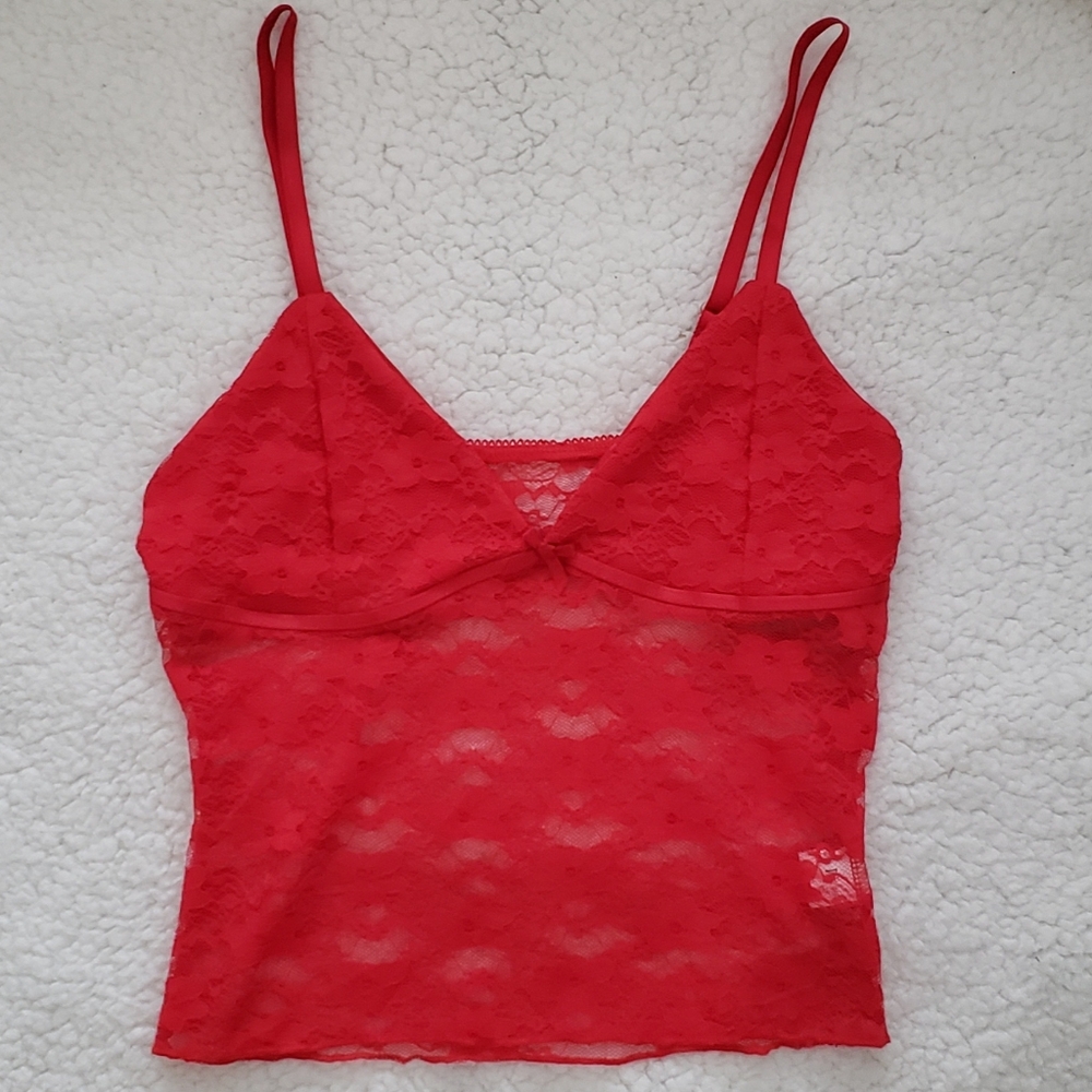 Womans Bright Red Lace Camisole Top